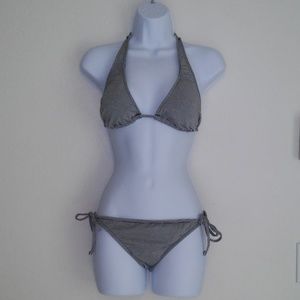 Sparkly Striped Two Piece Halter Tie Bikini